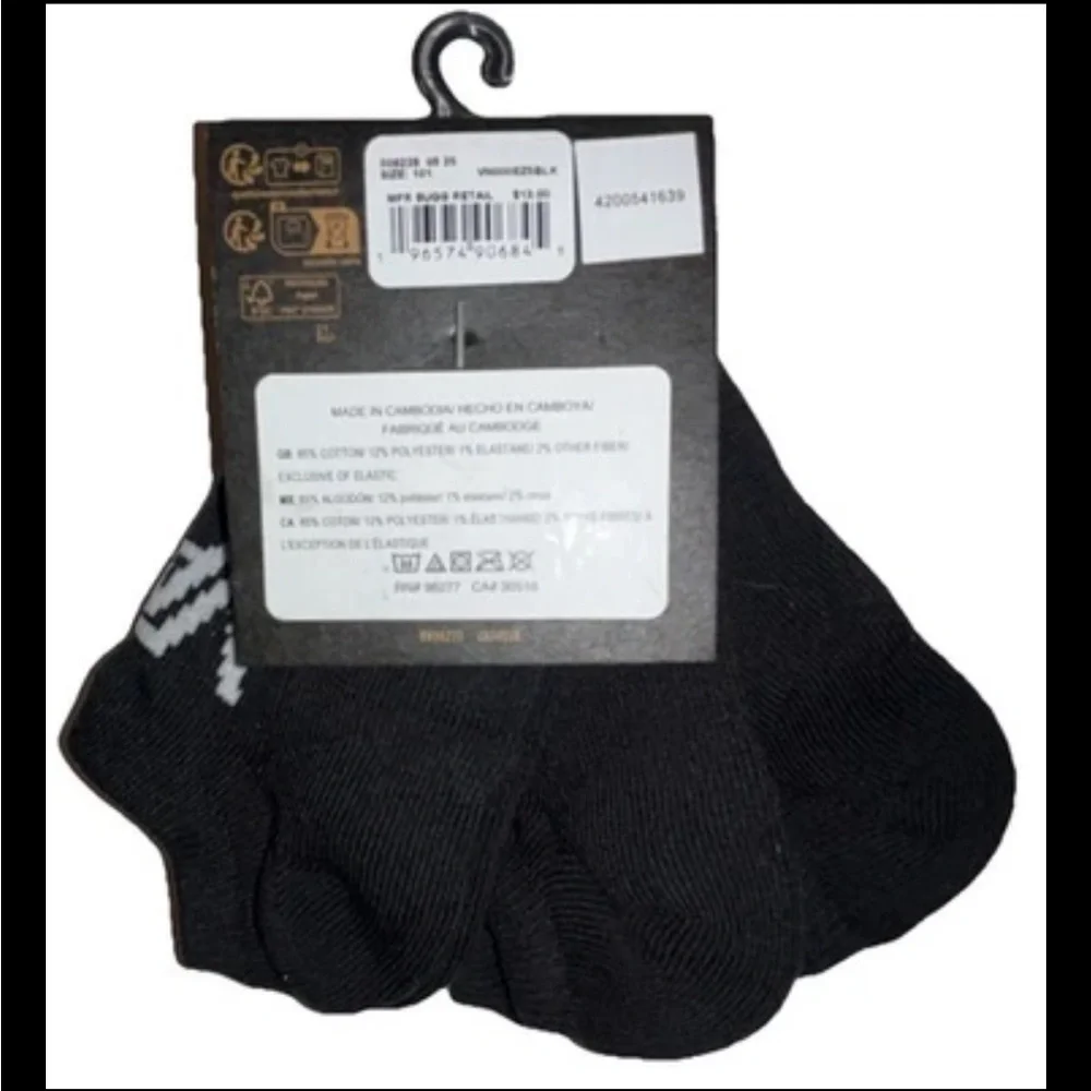 Vans Off The Wall No Show Kick Socks 3 Pair Boys 10-13.5 Black w White LogoSkate